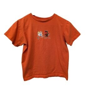 Vintage Y2K Starlette Don't Trip Angel Devil Graphic Tee Orange Baby Tee Shirt